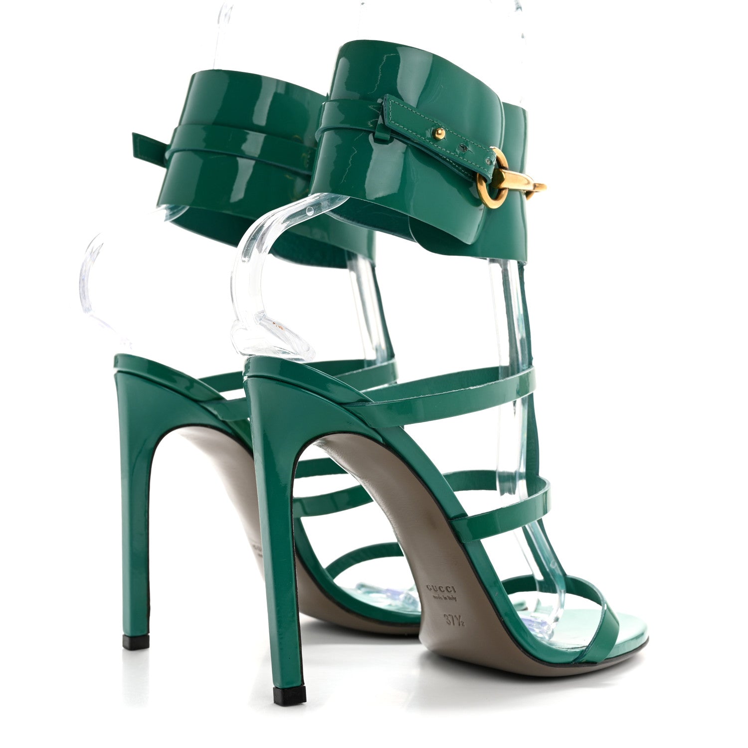 Gucci Vernice Crystal Ursula Ankle Wrap Caged Sandals 37.5 Deep Cobalt 5 of 9