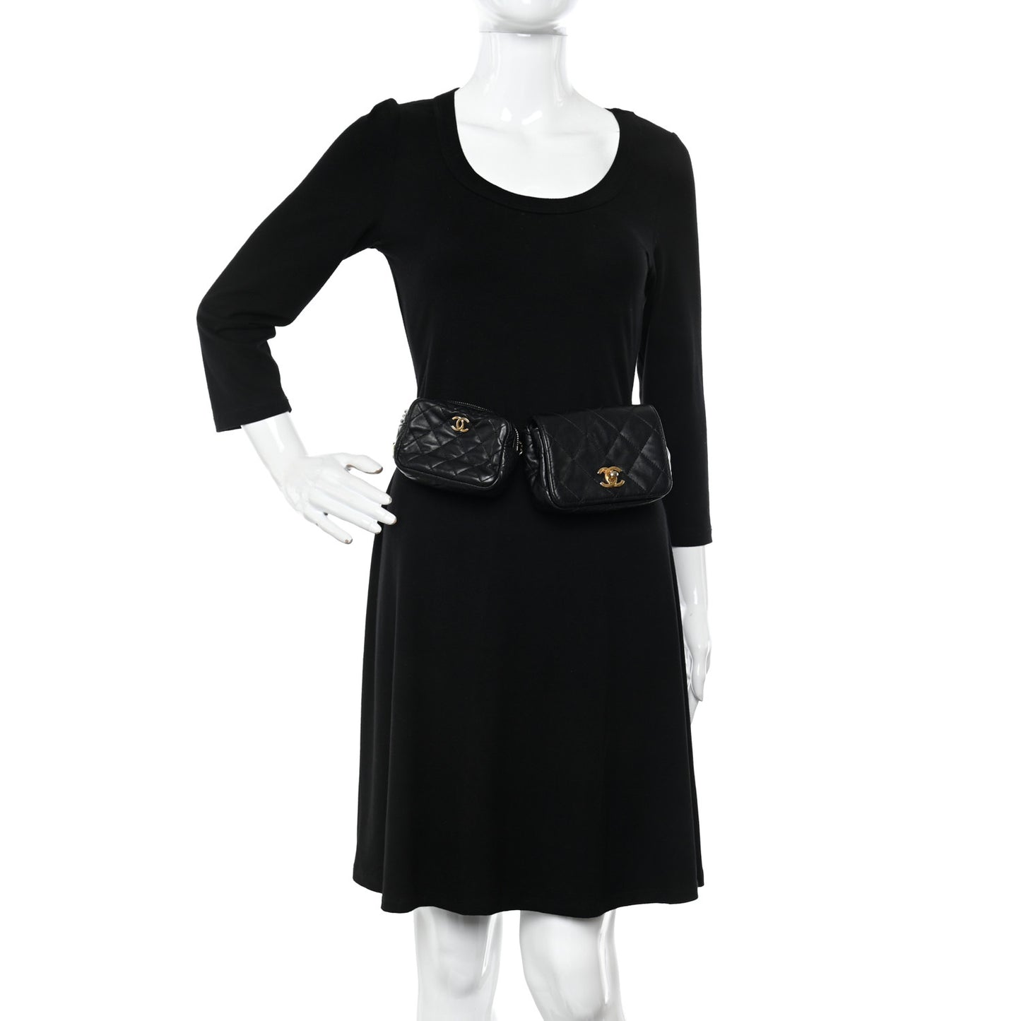 Lambskin Quilted Enamel CC Waist Bag With Pouch Black