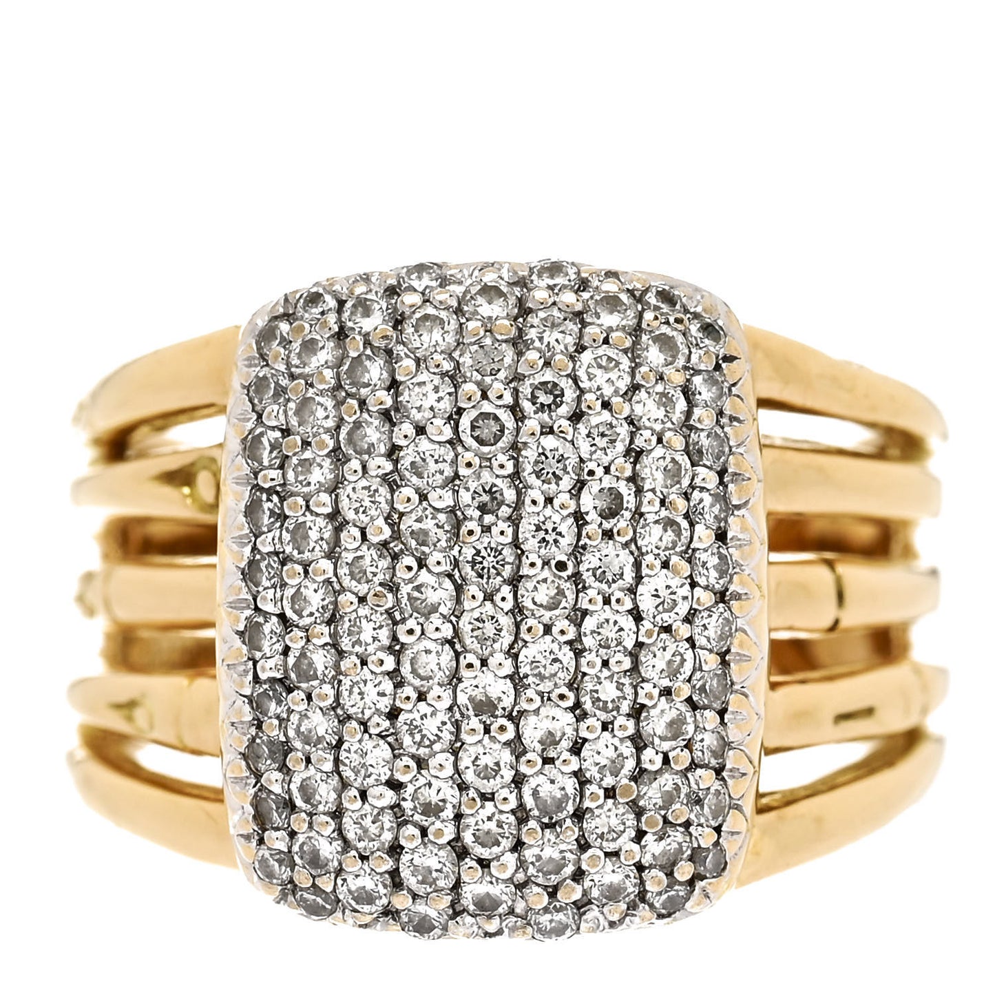 18K Yellow Gold Diamond Bamboo Five-Row Ring 51 5.75