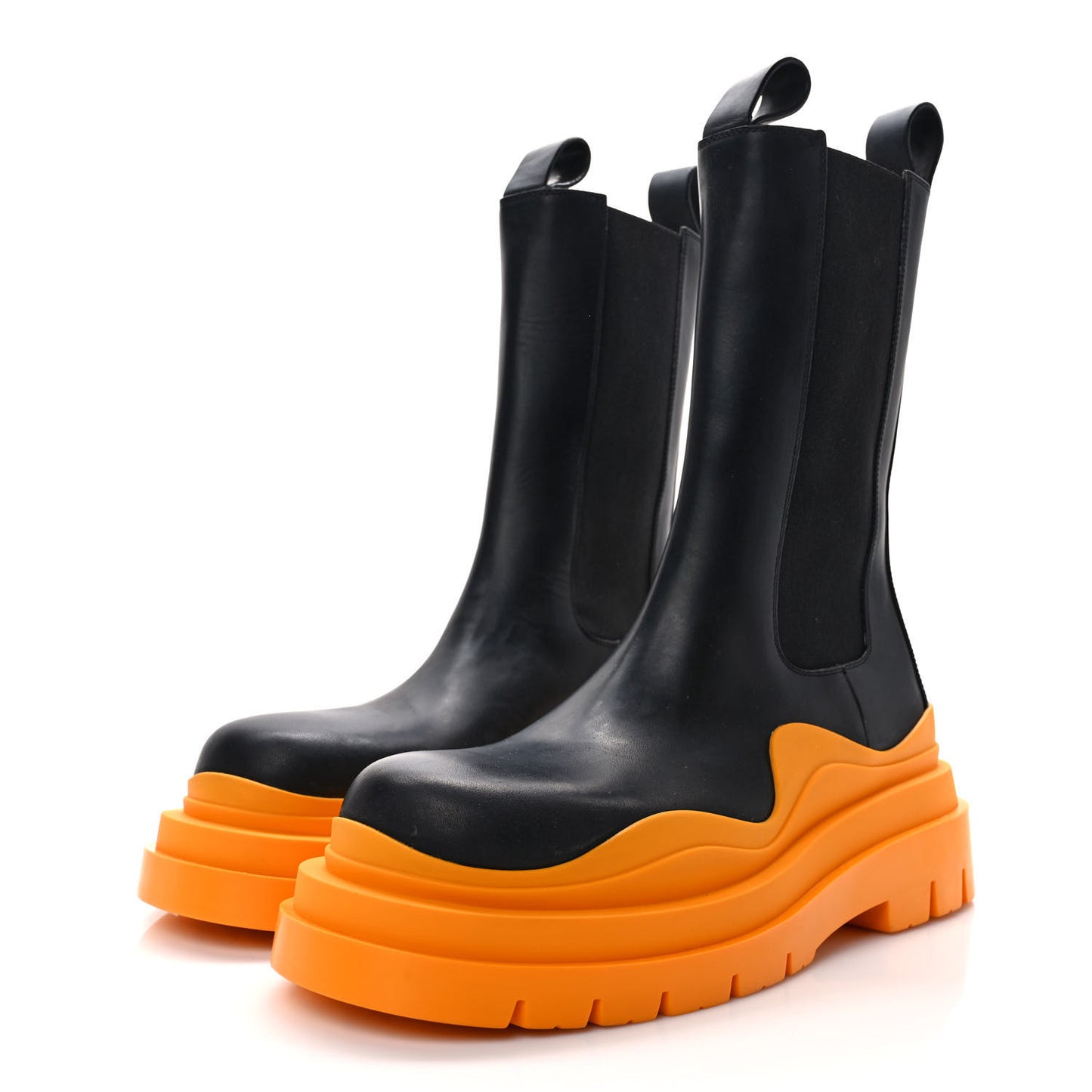 Calfskin The Tire Chelsea Boots 40.5 Black Tangerine