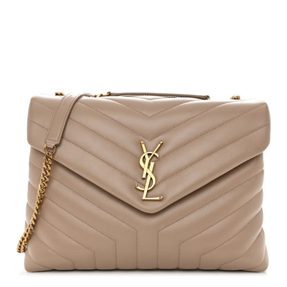 Saint Laurent Calfskin Y Quilted Monogram Medium Loulou Chain Satchel Light Natural 1 of 9