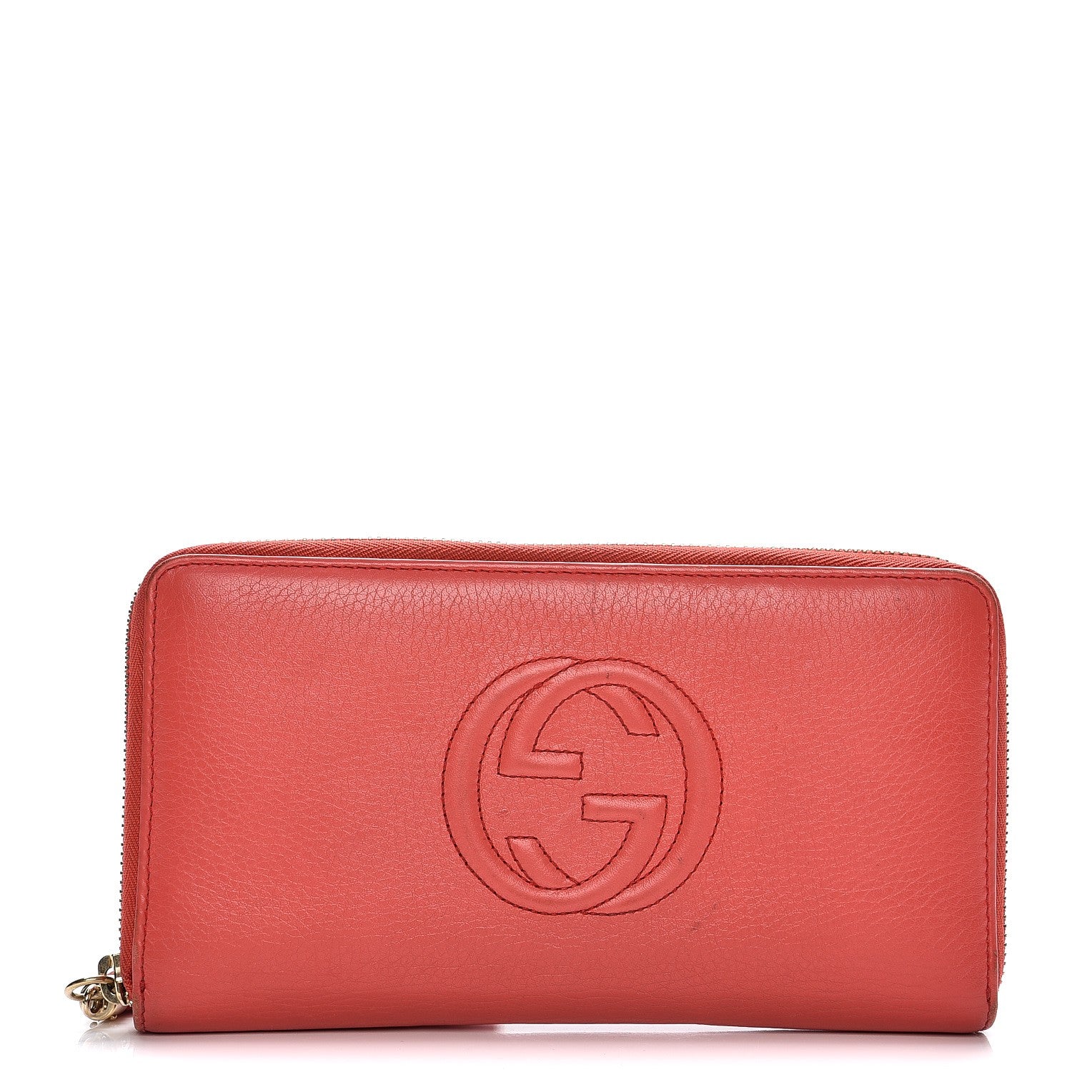 Gucci Pebbled Calfskin Soho Zip Around Wallet Coral 1 of 12