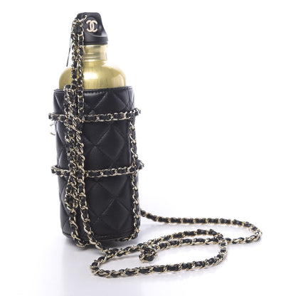 Chanel Lambskin Quilted CC To Drink Water Bottle Black Gold 3 of 11
