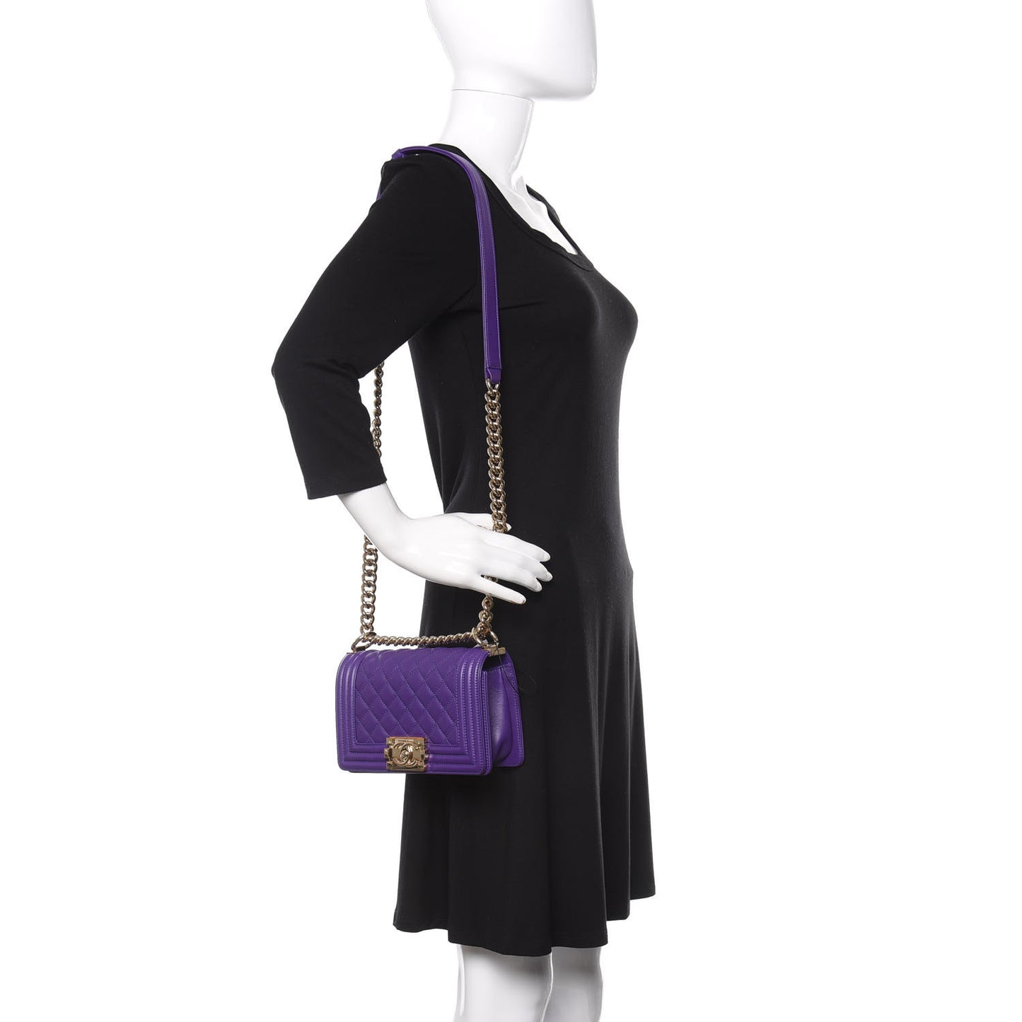 Calfskin Quilted Small Boy Flap Purple