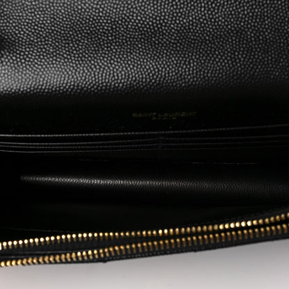 Saint Laurent Grain De Poudre Matelasse Chevron Monogram Envelope Chain Wallet Black 4 of 6