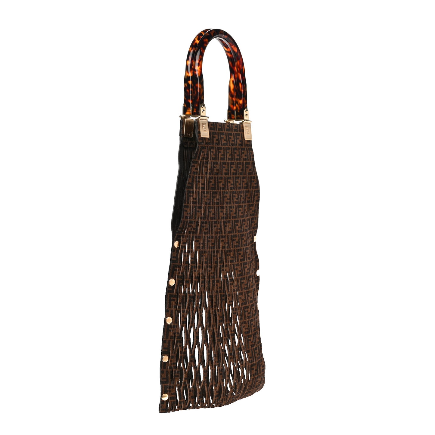 Suede Plexiglass FF Mesh Fendi Sunny Tote Bag Sigaro Moro