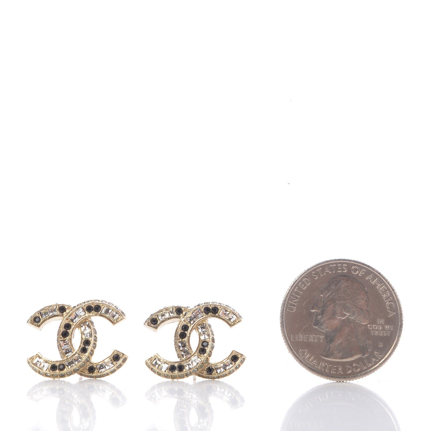 Chanel Baguette Crystal CC Earrings Gold Black 2 of 5