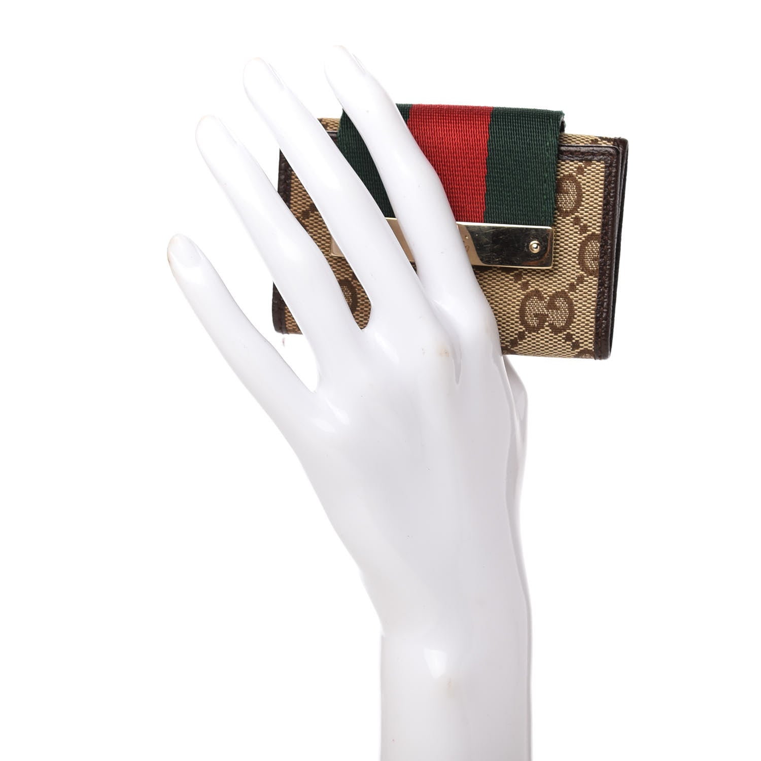 Gucci Monogram Calfskin Ladies Web 6 Key Holder Case Beige Ebony Cocoa 2 of 6