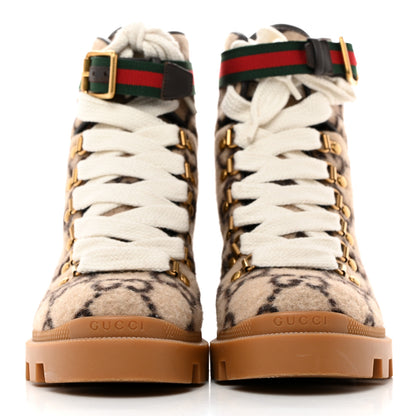 Gucci Covered Wool GG Monogram Womens Lace Up Combat Ankle Boots 36 Beige Ebony Cocoa 2 of 9