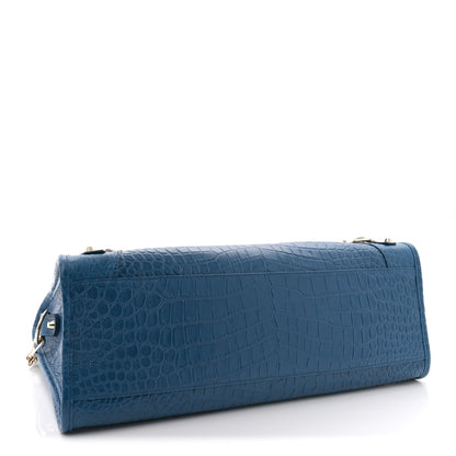Balenciaga Calfskin Crocodile Embossed Classic Silver Hardware City Bleu Marine 5 of 15