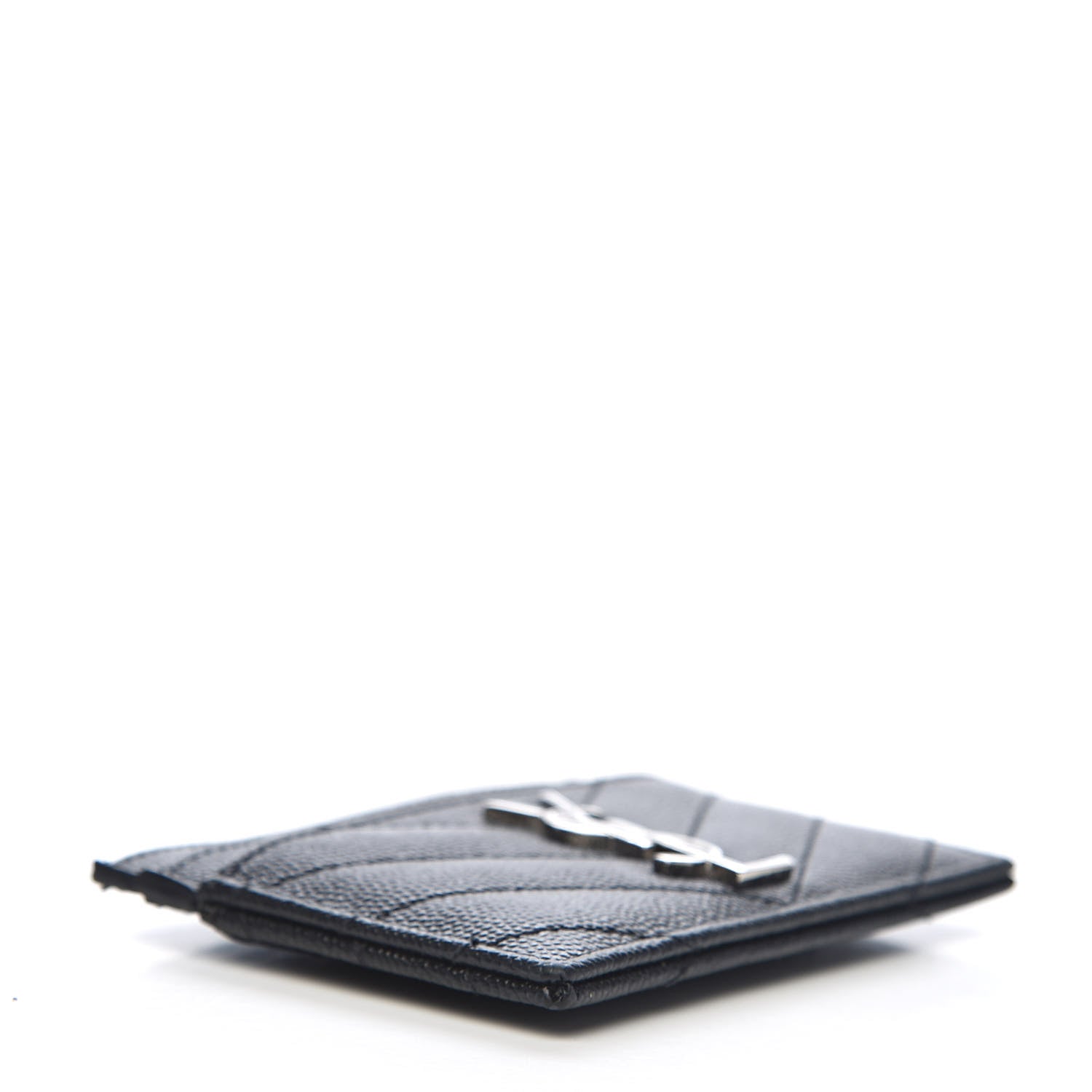 Saint Laurent Grain De Poudre Matelasse Chevron Monogram Credit Card Case Black 4 of 8