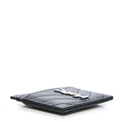 Saint Laurent Grain De Poudre Matelasse Chevron Monogram Credit Card Case Black 4 of 8