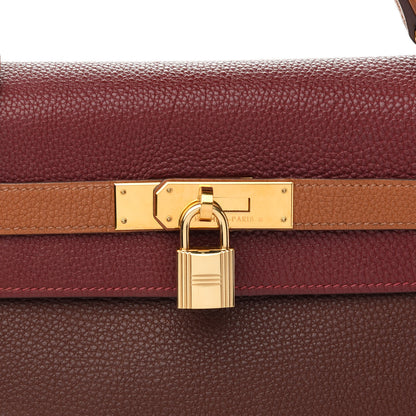 Hermes Togo Tri-Color Kelly Retourne 32 Rouge H Cannelle Havane 11 of 13