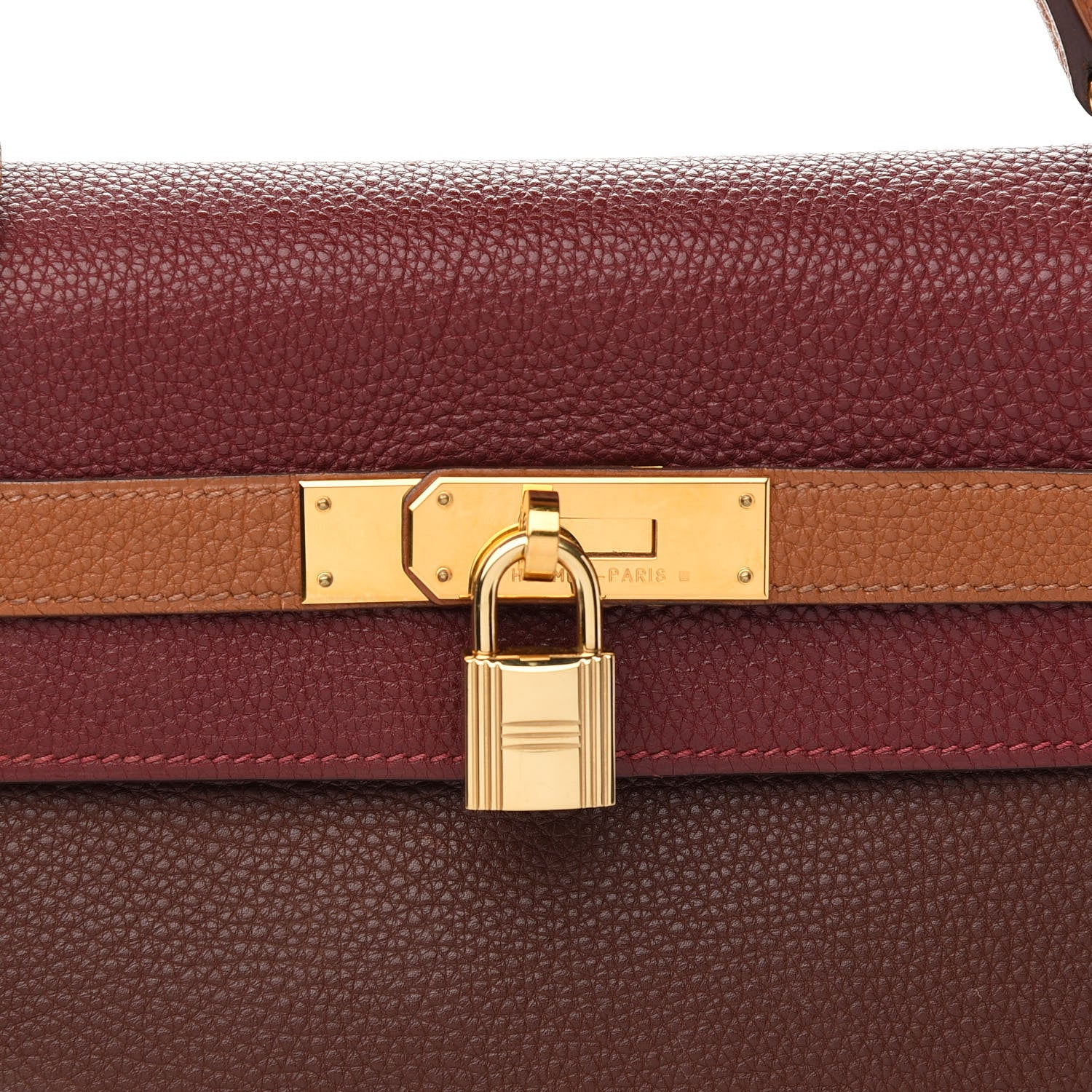 Hermes Togo Tri-Color Kelly Retourne 32 Rouge H Cannelle Havane 11 of 13