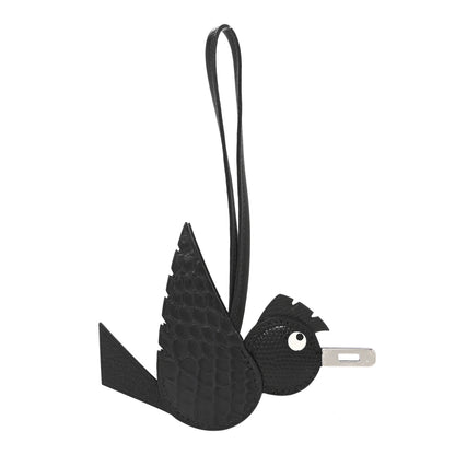 Hermes Epsom Chevre Mysore Swift Alligator Lizard Birdy Bag Charm Black 1 of 4