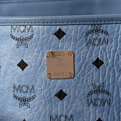MCM Visetos Medium Anya Zip Top Shopper Tote Blue 8 of 12