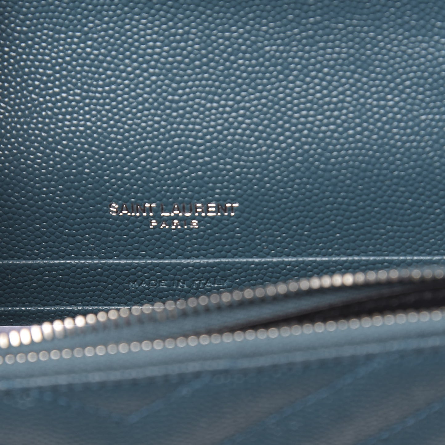 Grain De Poudre Matelasse Chevron Monogram Envelope Chain Wallet Peacock Green
