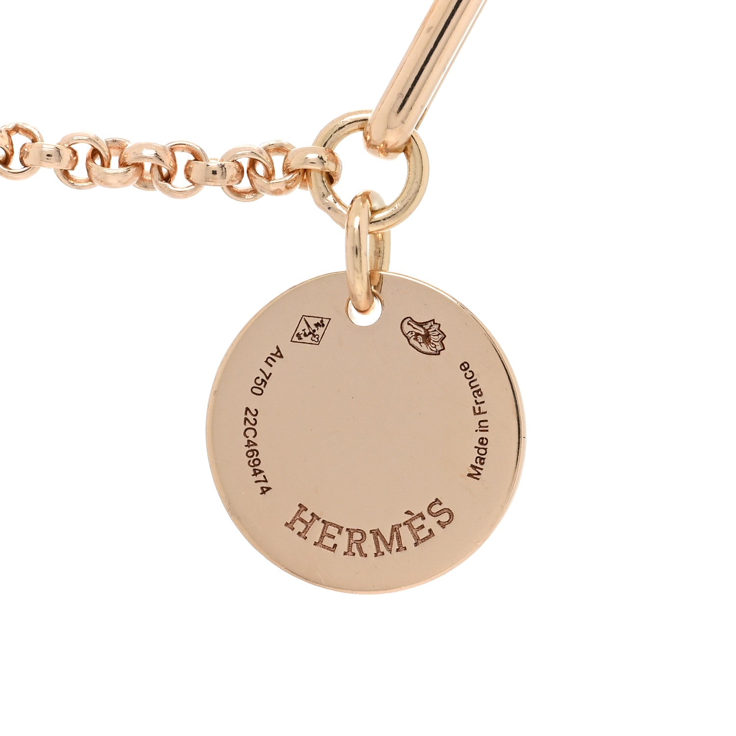 Hermes 18K Rose Gold Diamond PM Ex-Libris Pendant Necklace 5 of 6
