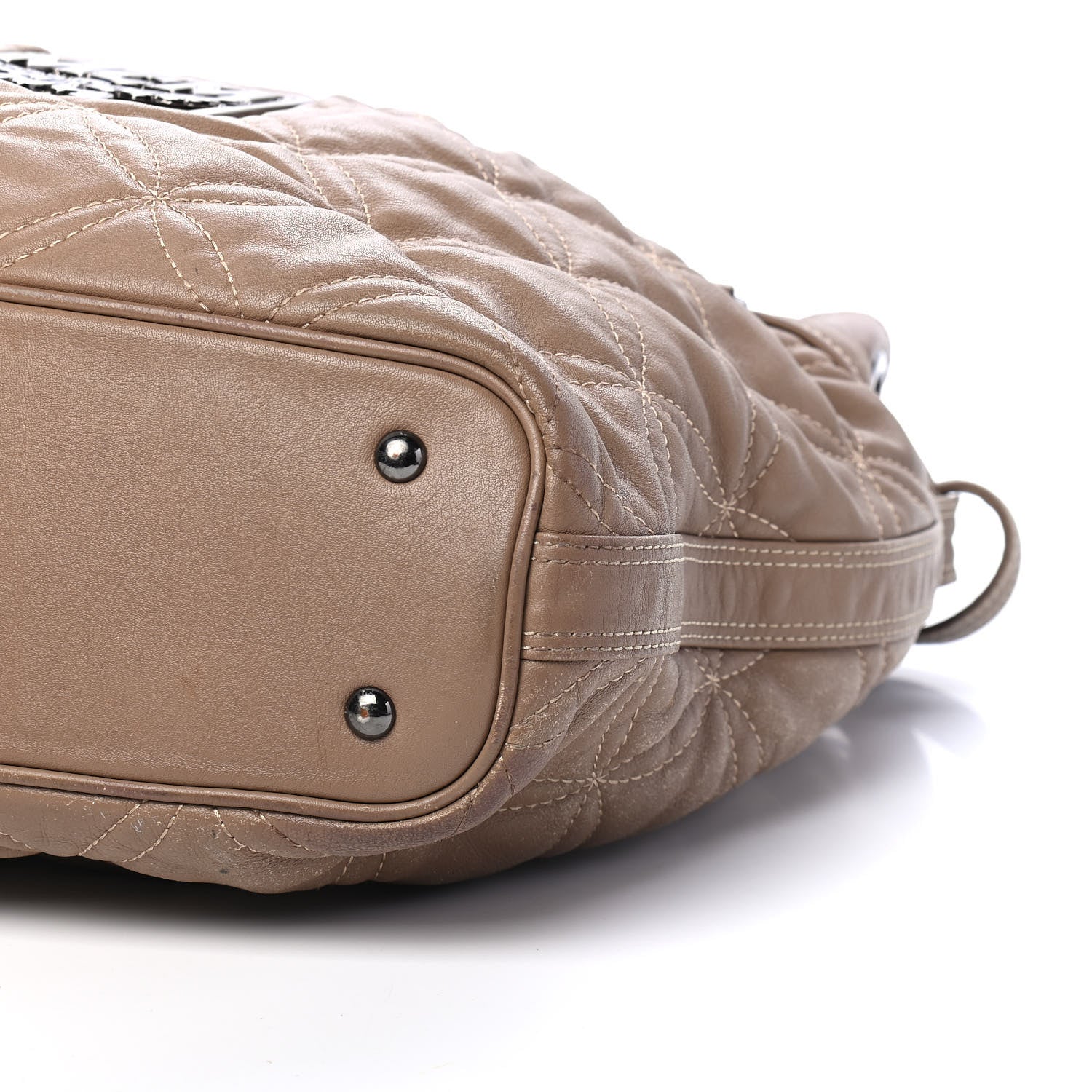 MCM Calfskin Quilted Bucket Bag Beige 8 of 11