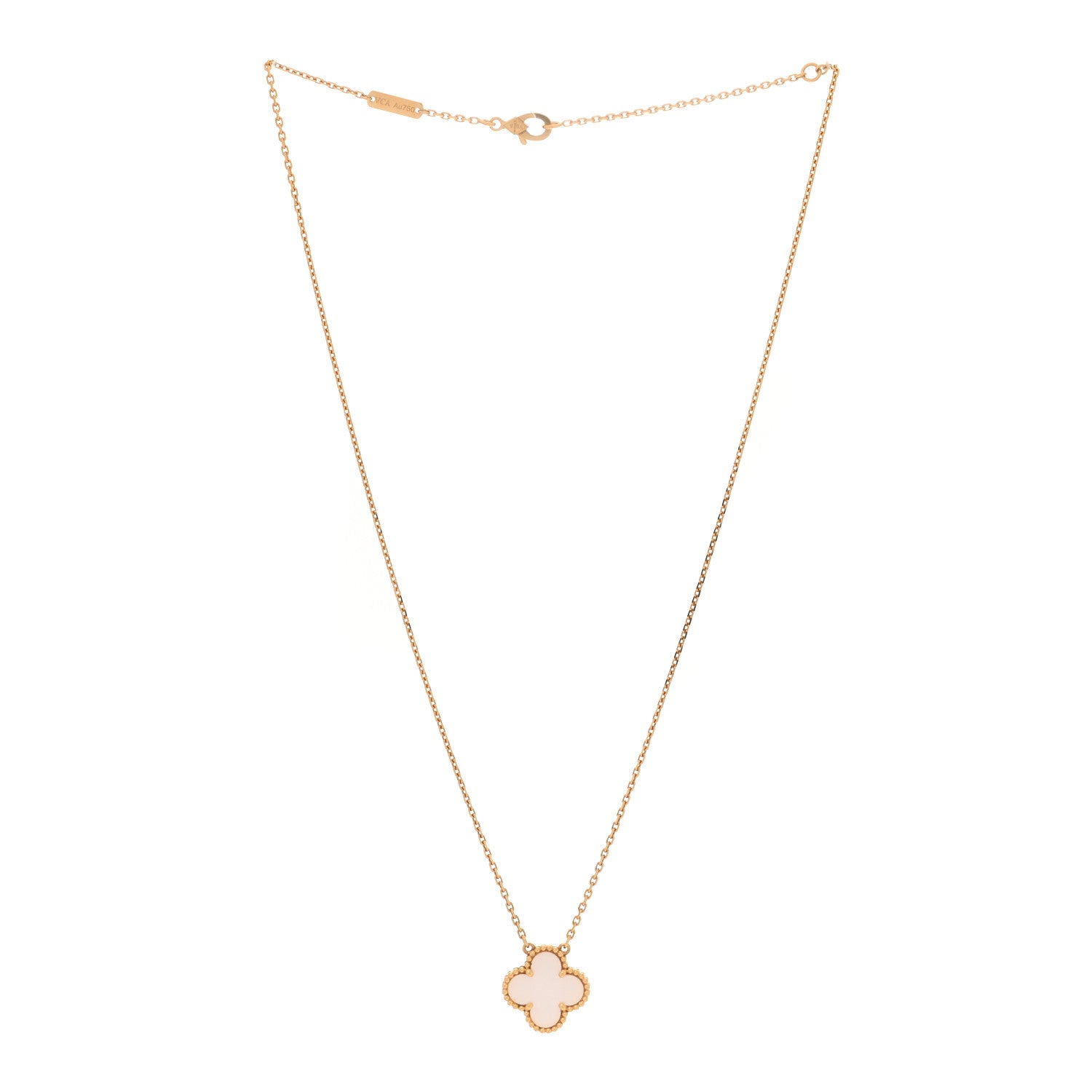 Van Cleef & Arpels 18K Yellow Gold Mother of Pearl Vintage Alhambra Pendant Necklace 3 of 7