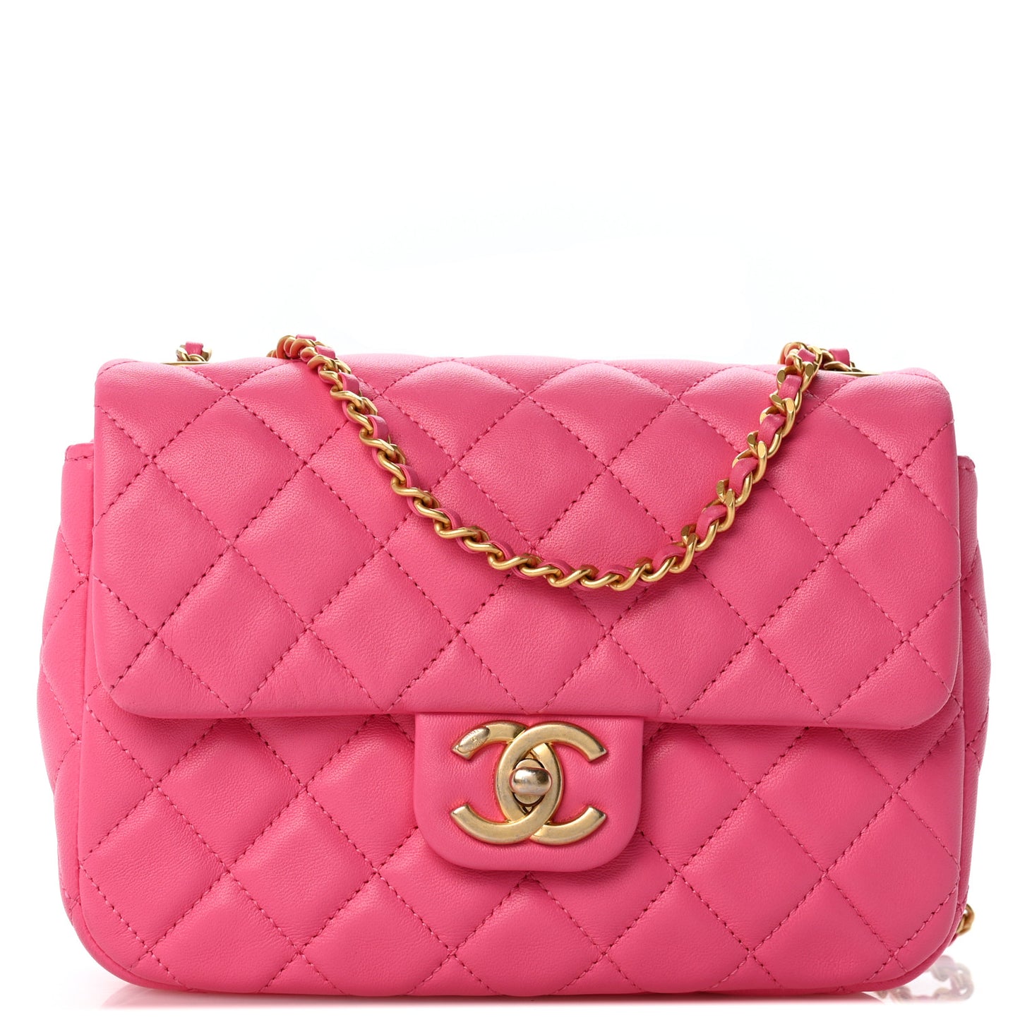 Lambskin Enamel Quilted Small Coco Hearts Flap Pink