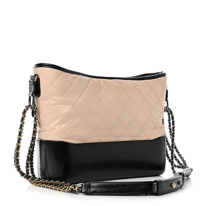 Chanel Aged Calfskin Quilted Medium Gabrielle Hobo Beige Black 2 of 6