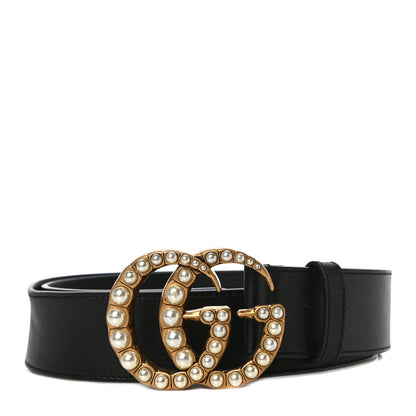 Gucci Moon Calfskin Pearl Double G 40mm Belt 95 38 Black Cream 1 of 9