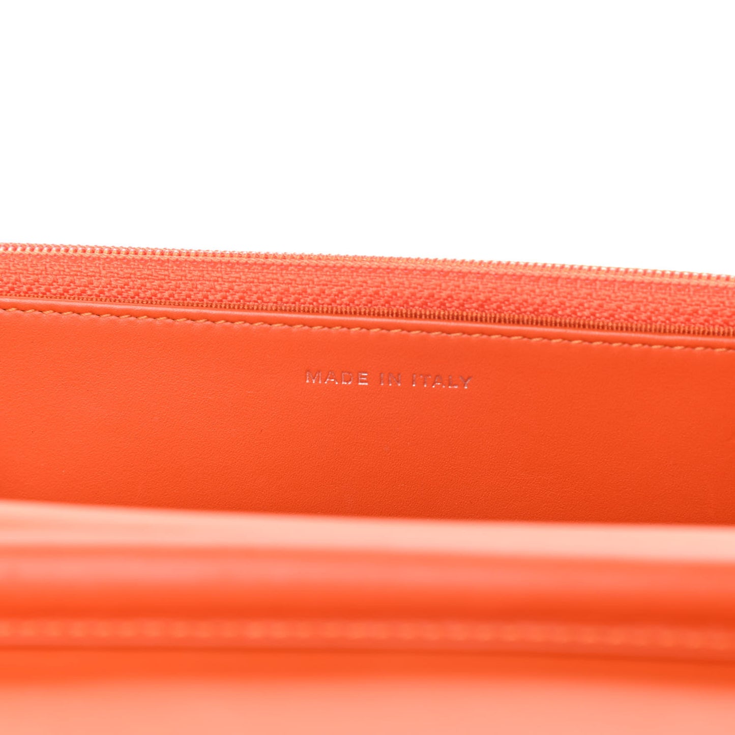 Distressed Patent Calfskin Quilted Wallet On Chain WOC Orange