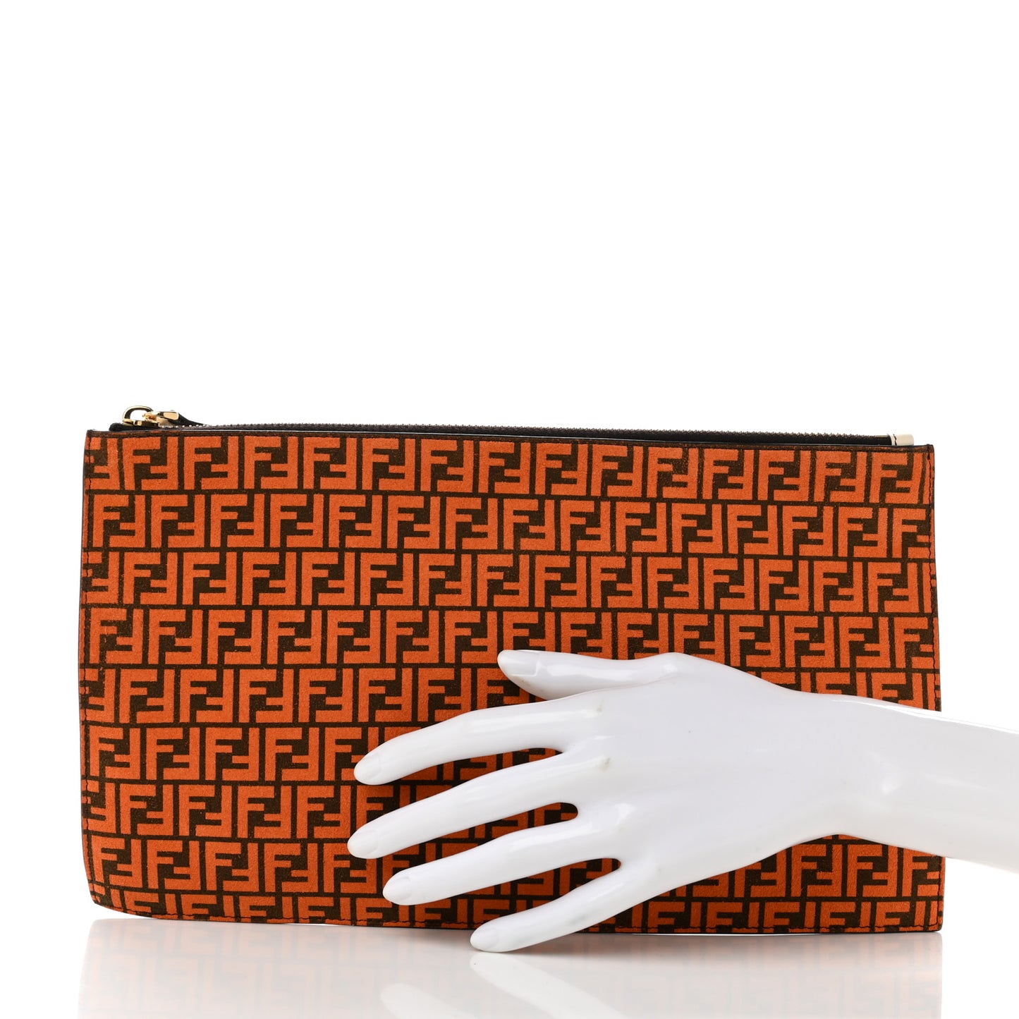 Suede Vitello King Micro FF Medium Flat Pouch Arancio Marrone White Ice
