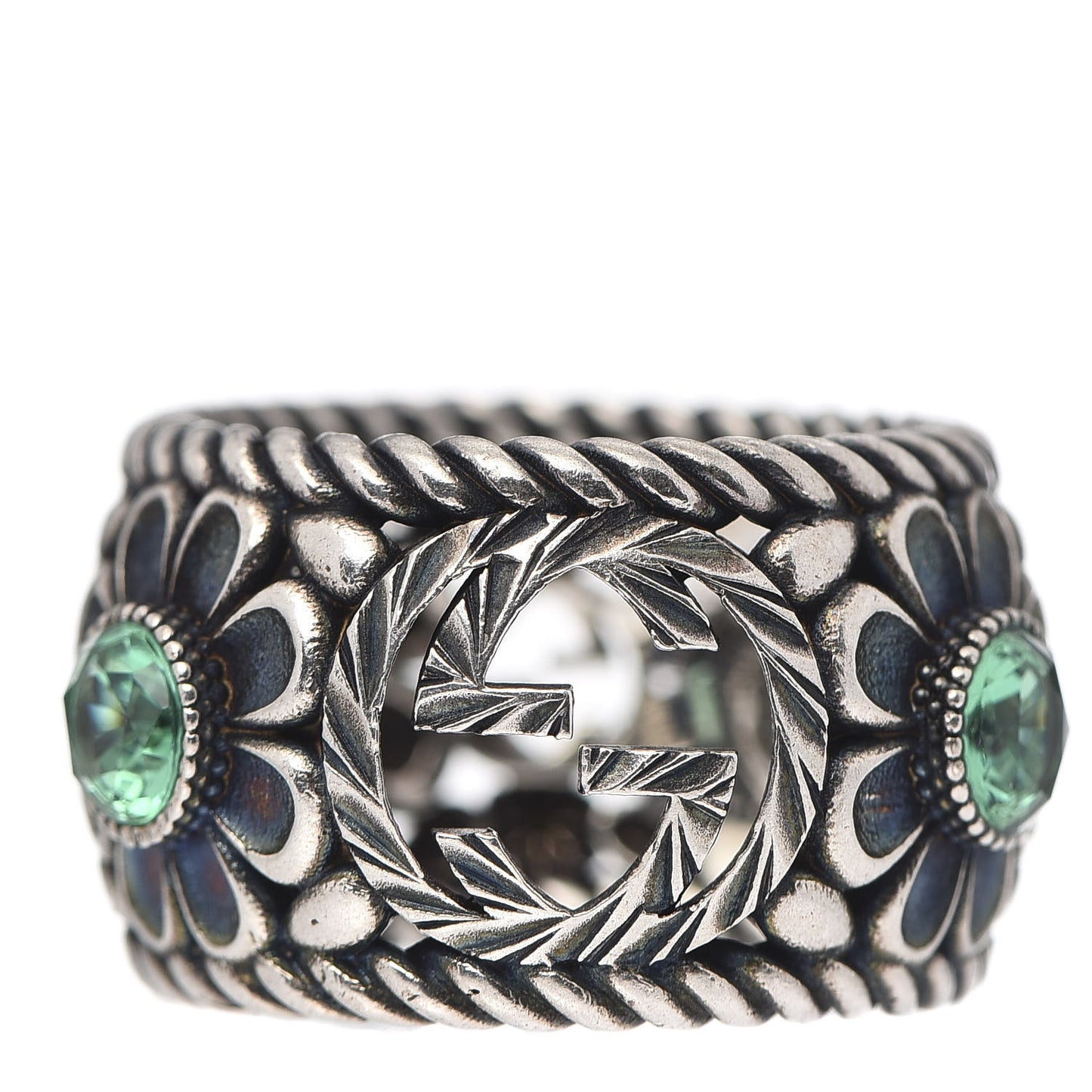 Sterling Silver Crystal Garden Band Ring Green 58 8.5