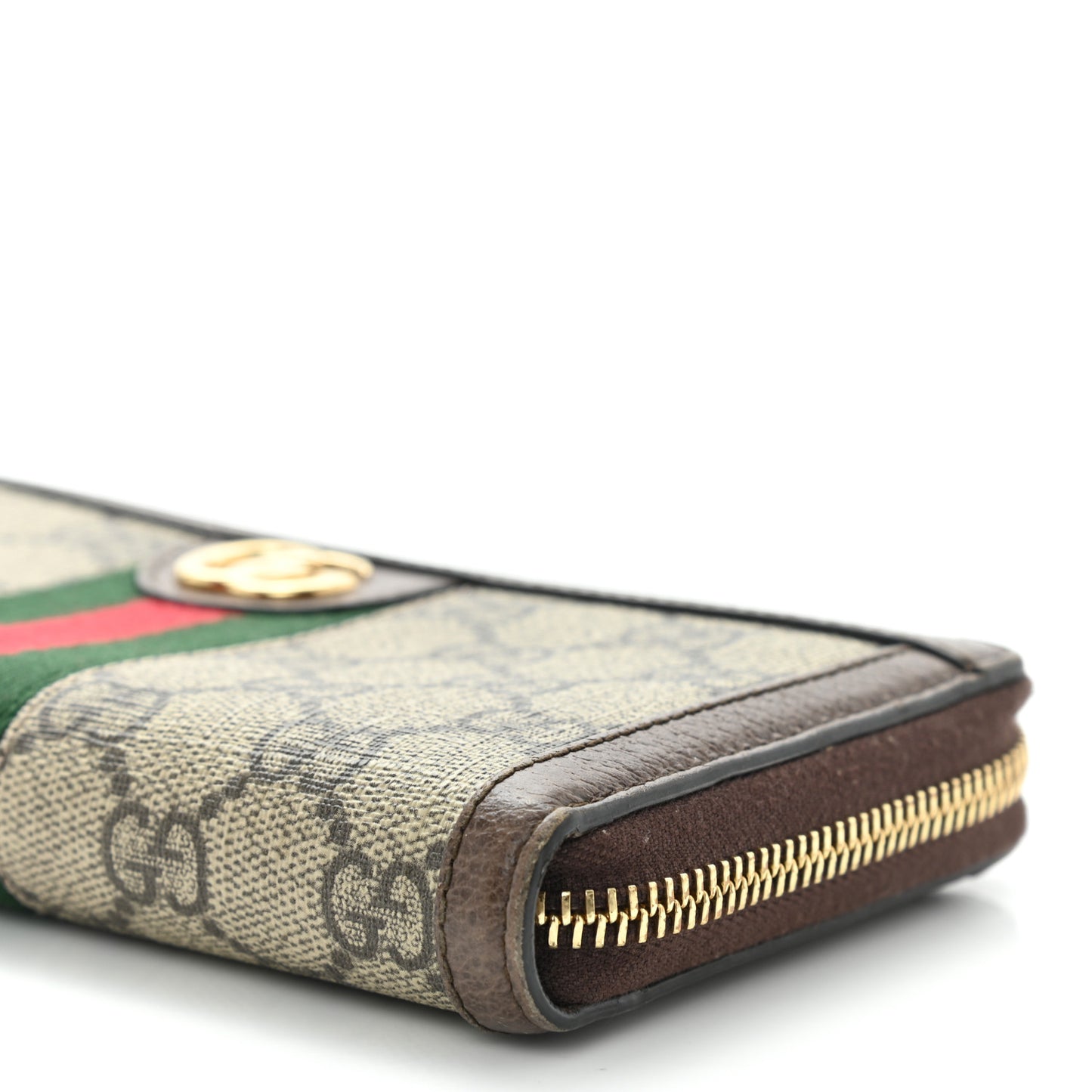 GG Supreme Monogram Web Ophidia Zip Around Wallet Brown