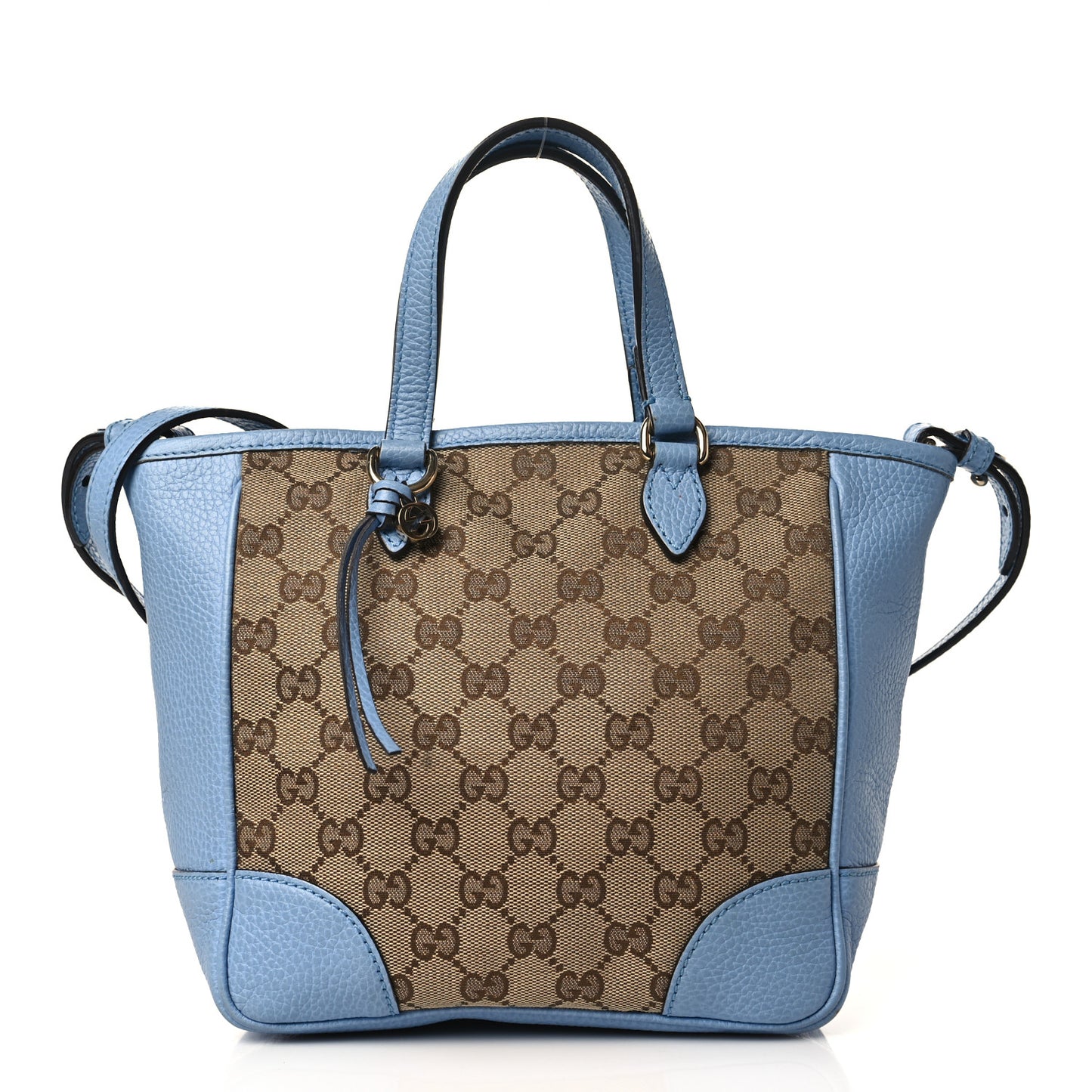 Monogram Dollar Calfskin Small Bree Tote Beige Ebony Mineral Blue