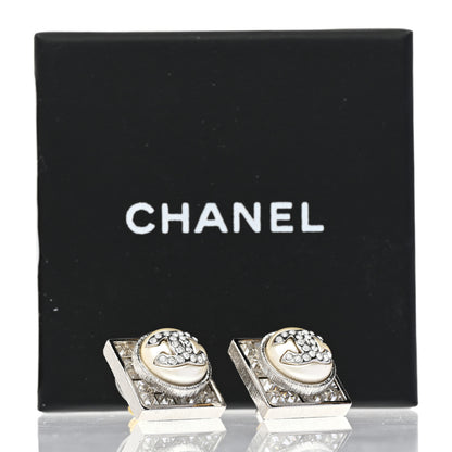 Chanel Metal Crystal Square CC Earrings Silver 5 of 5