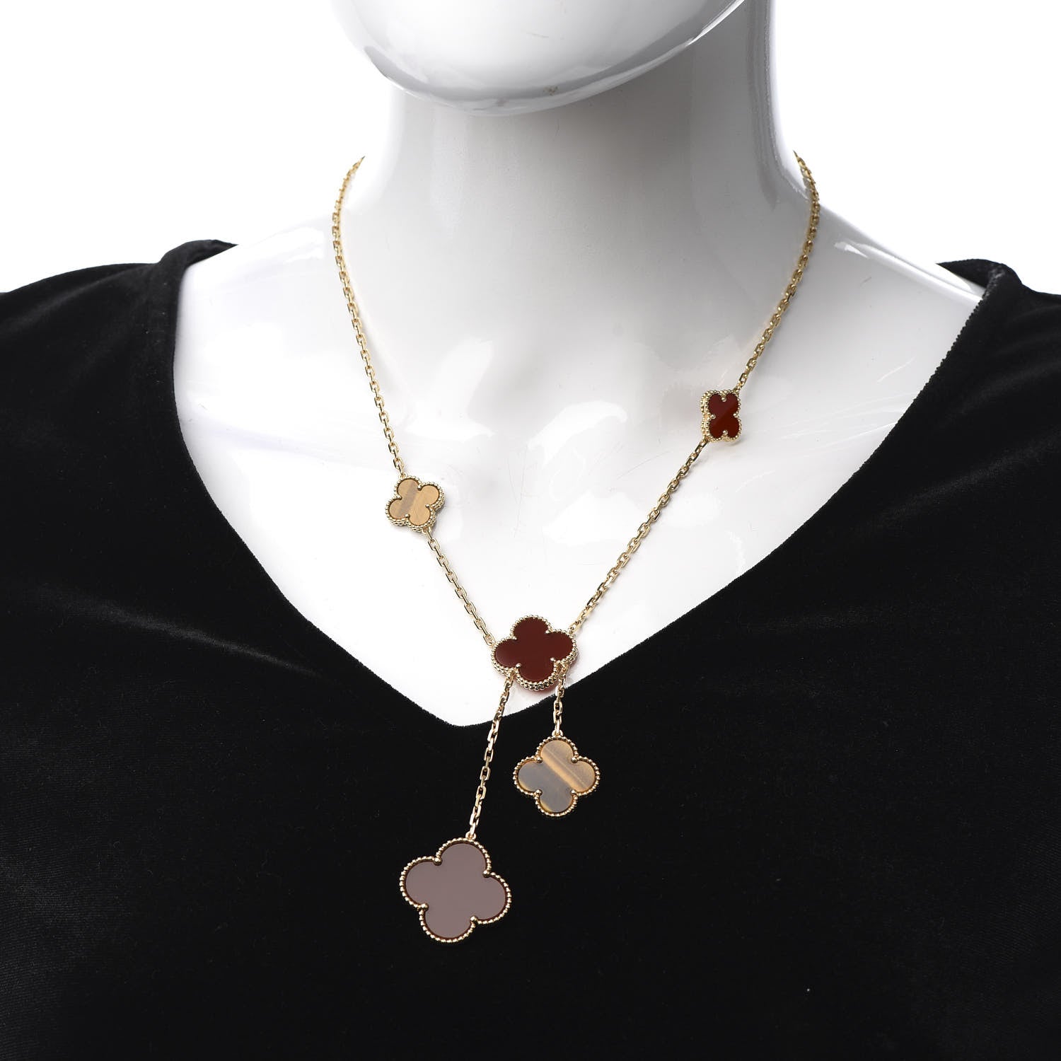 Van Cleef & Arpels 18K Yellow Gold Carnelian Tiger Eye 6 Motifs Magic Alhambra Necklace 2 of 5