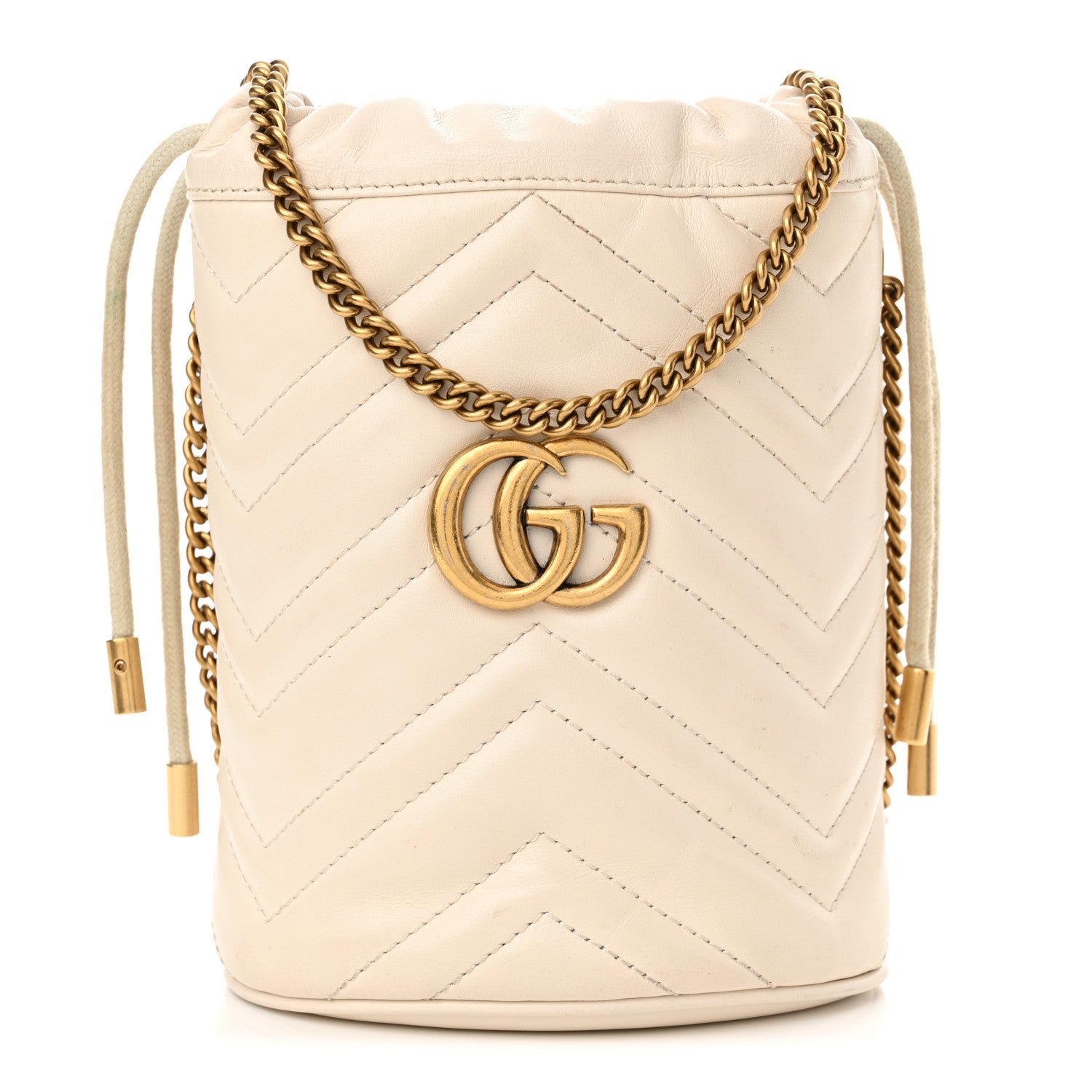 Gucci Calfskin Matelasse Mini GG Marmont 2.0 Bucket Bag White 1 of 15