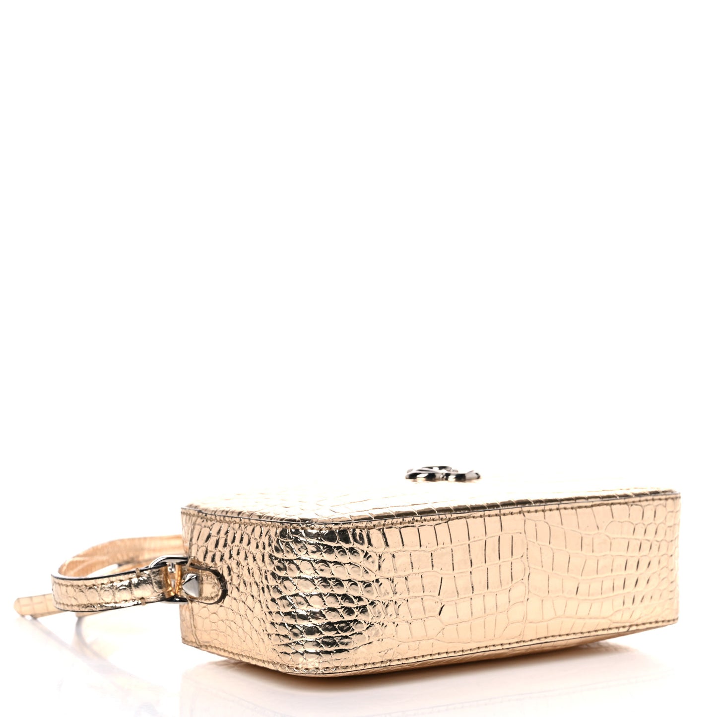 Calfskin Crocodile Embossed Mini Hale Crossbody Gold