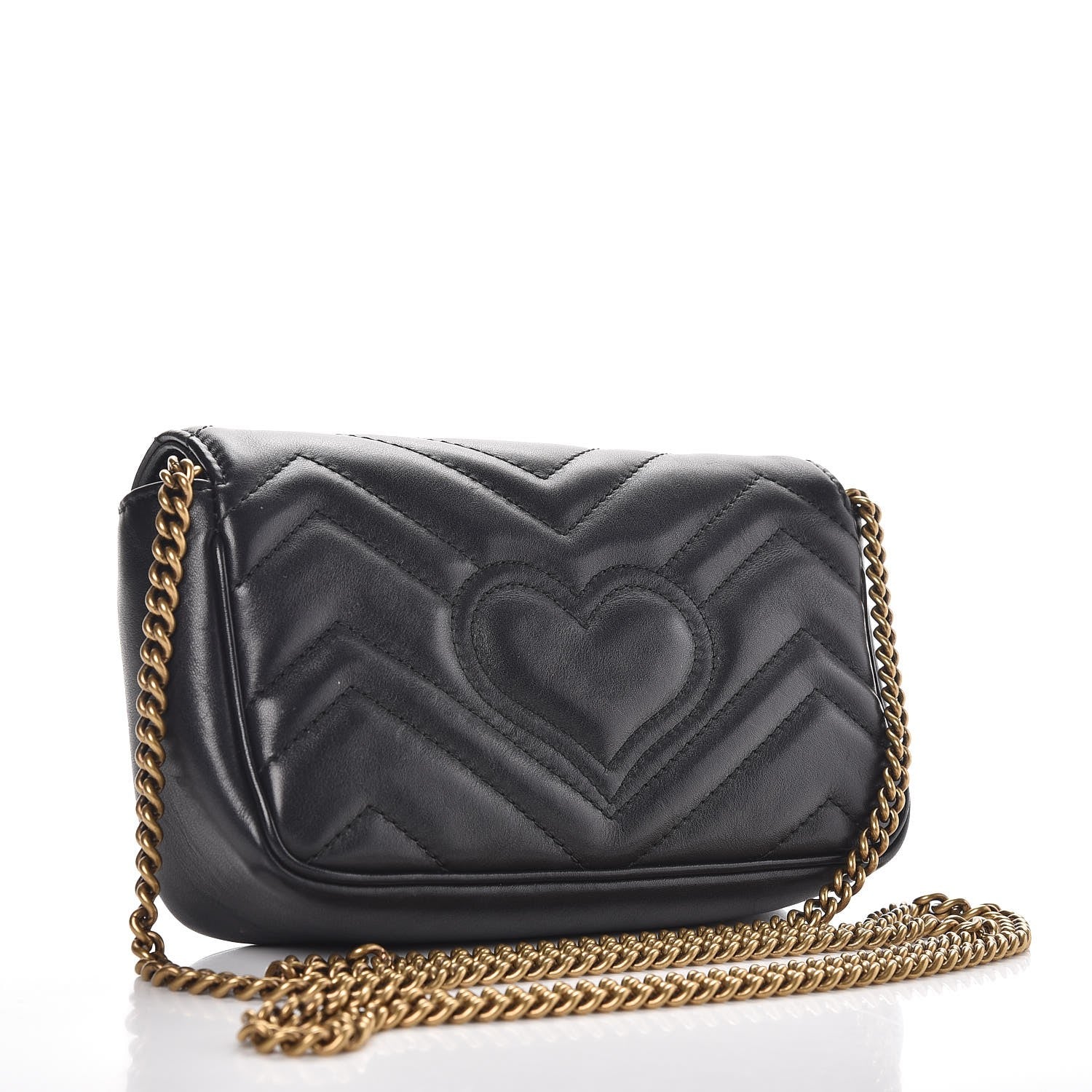 Gucci Calfskin Matelasse Super Mini GG Marmont Shoulder Bag Black 3 of 9