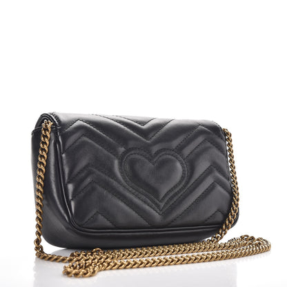 Gucci Calfskin Matelasse Super Mini GG Marmont Shoulder Bag Black 3 of 9