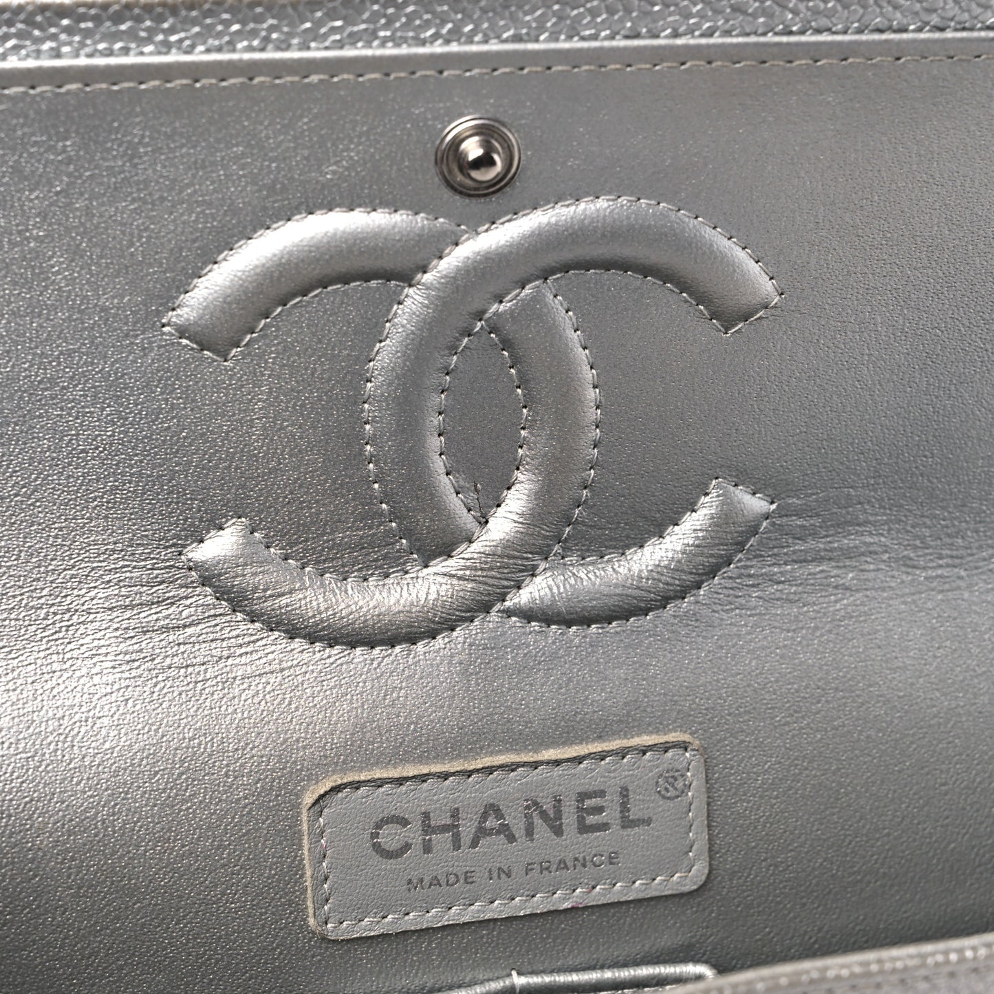 Metallic Caviar Quilted Medium Double Flap Silver