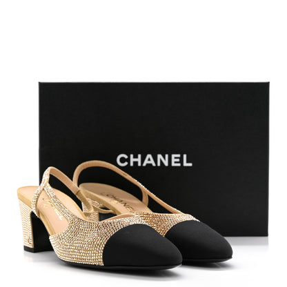 Chanel Strass Grosgrain Cap Toe CC Slingback Pumps 40 Gold Black 11 of 11