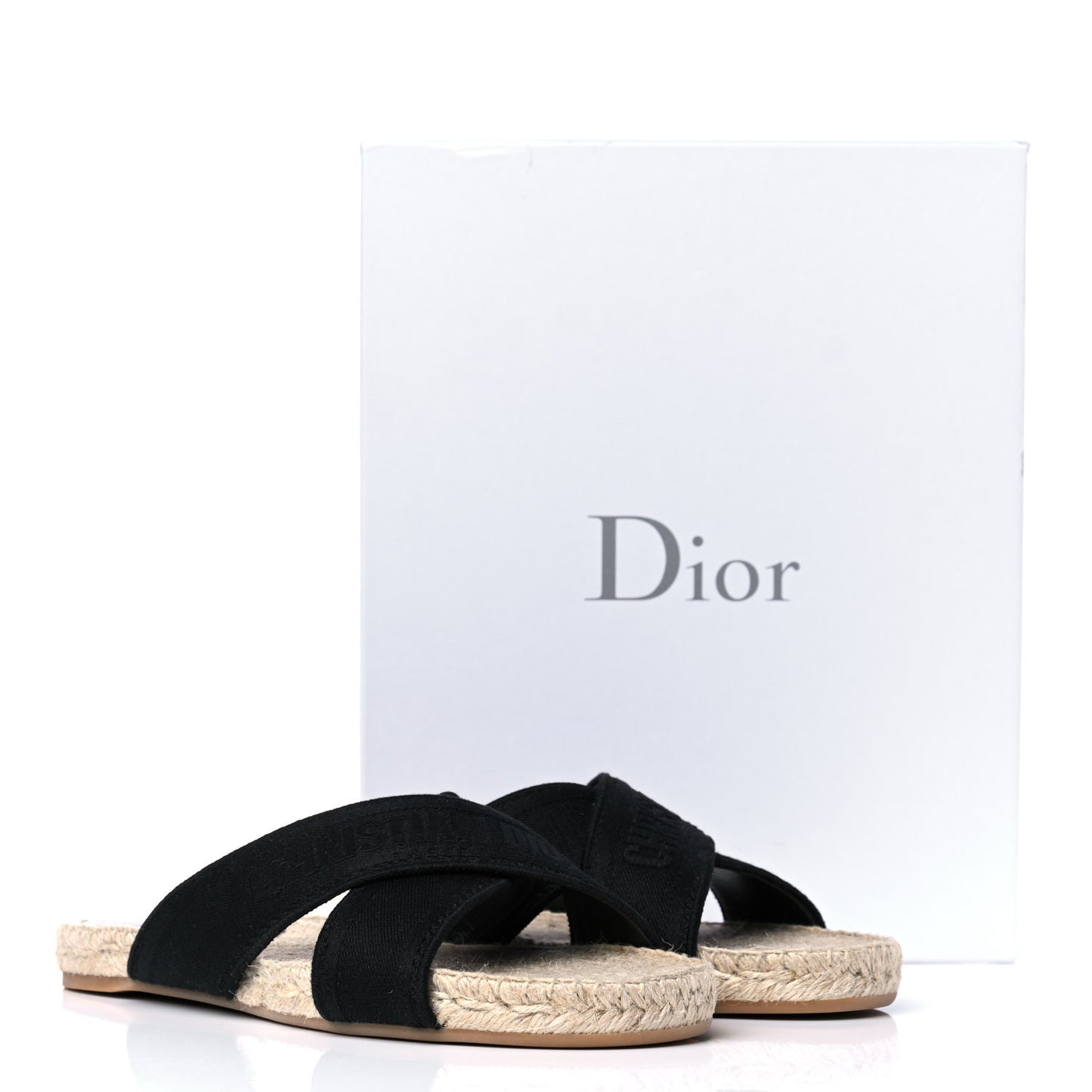 Canvas Embroidered Granville Espadrille Crisscross Flat Slide Sandals 41 Black