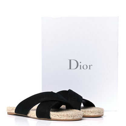 Christian Dior Canvas Embroidered Granville Espadrille Crisscross Flat Slide Sandals 41 Black 11 of 11