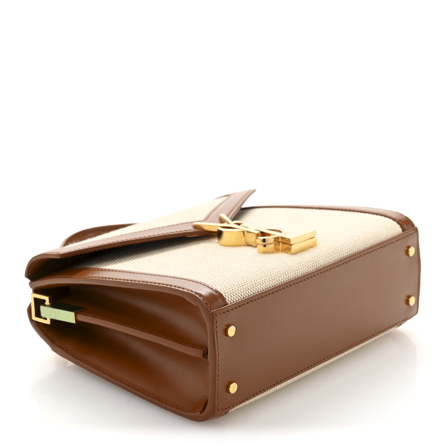 Saint Laurent Canvas Calfskin Mini Classic Monogram Cassandra Top Handle Tan Natural 4 of 12