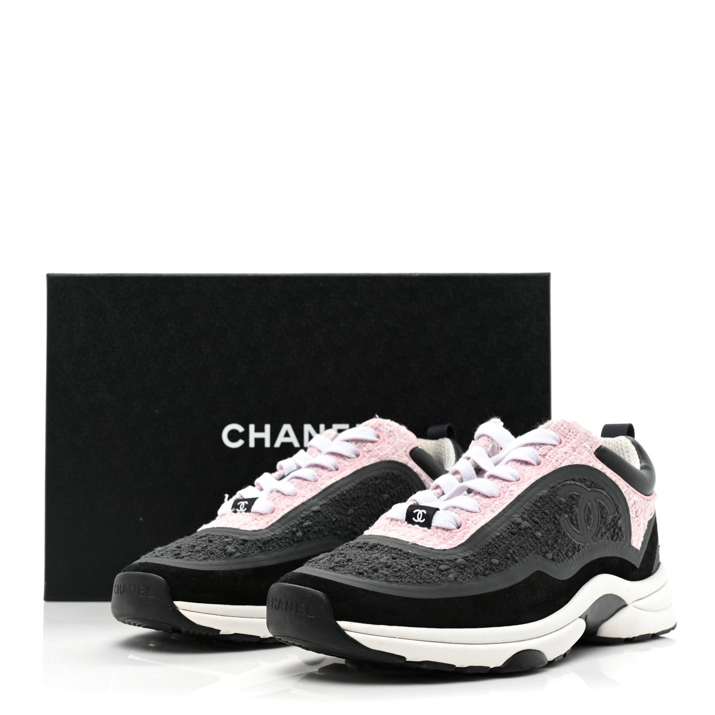 Tweed Suede Calfskin CC Sneakers 39 Gray Pink
