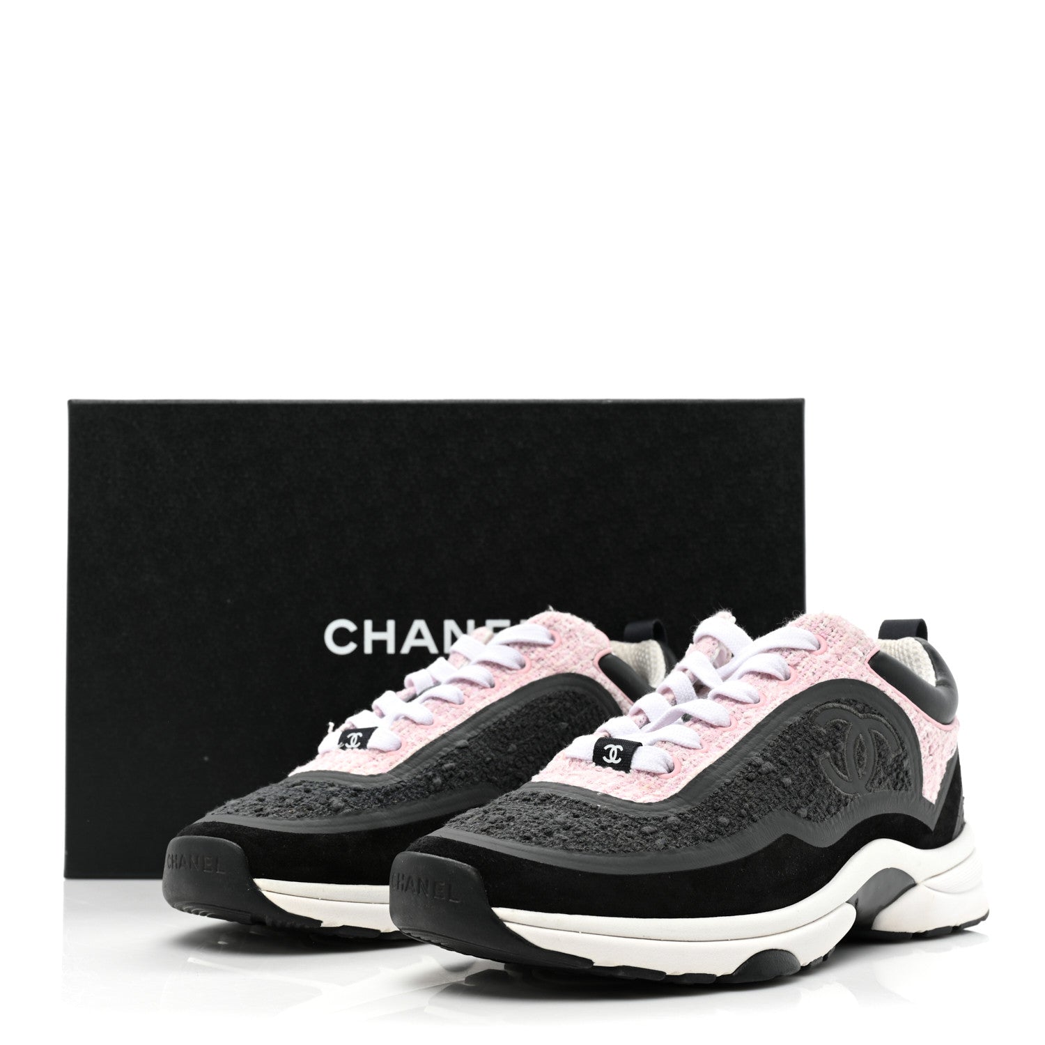 Chanel Tweed Suede Calfskin CC Sneakers 39 Gray Pink 14 of 14