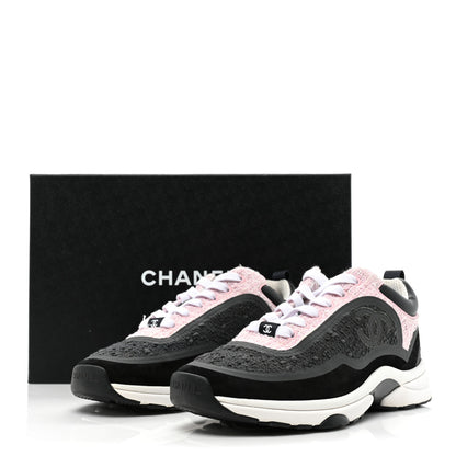 Chanel Tweed Suede Calfskin CC Sneakers 39 Gray Pink 14 of 14