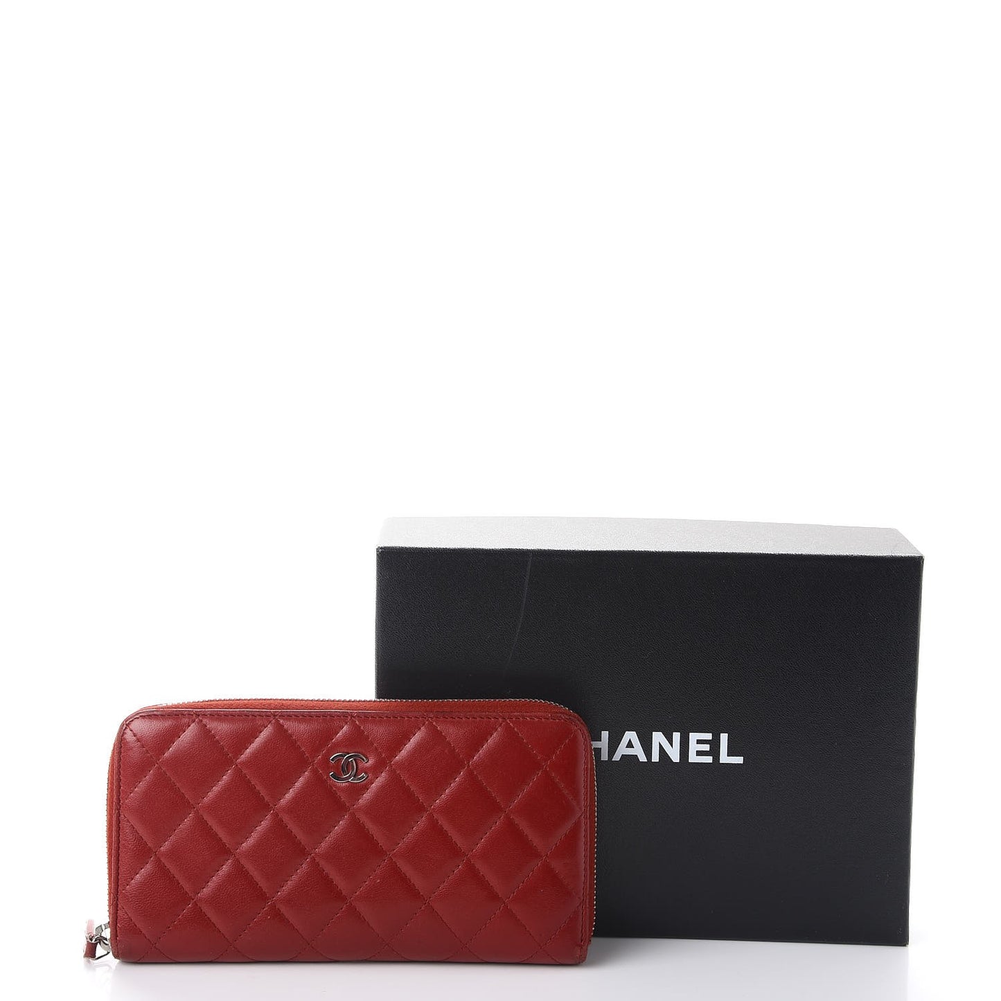Lambskin Quilted Large Gusset Zip Around Wallet Red