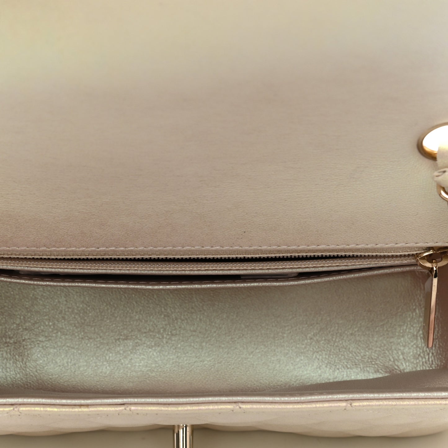 Iridescent Lambskin Quilted Mini Rectangular Flap Ivory