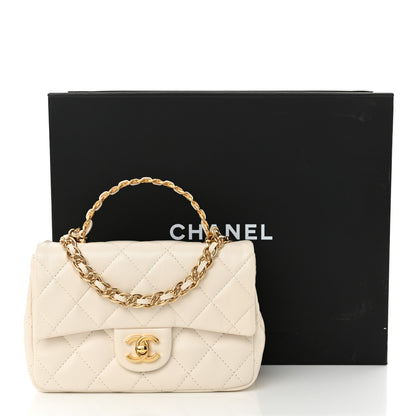 Chanel Shiny Lambskin Quilted Golden Links Top Handle Flap White 11 of 11