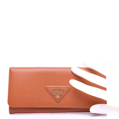 Prada Saffiano Triangle Continental Flap Wallet Papaya 2 of 13